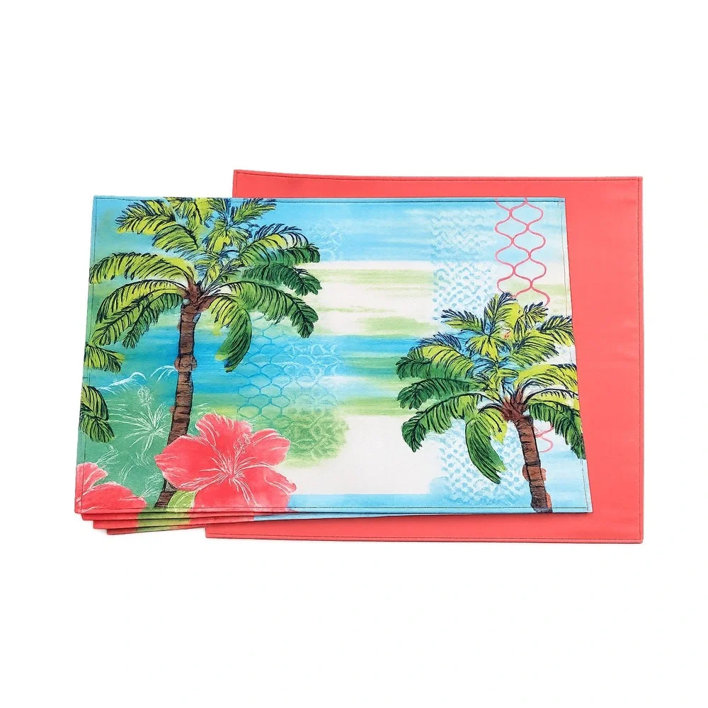 Sonoma Outdoors Hawaiian Hibiscus Tropical Placemats Set of 4 Palm Trees Coastal
